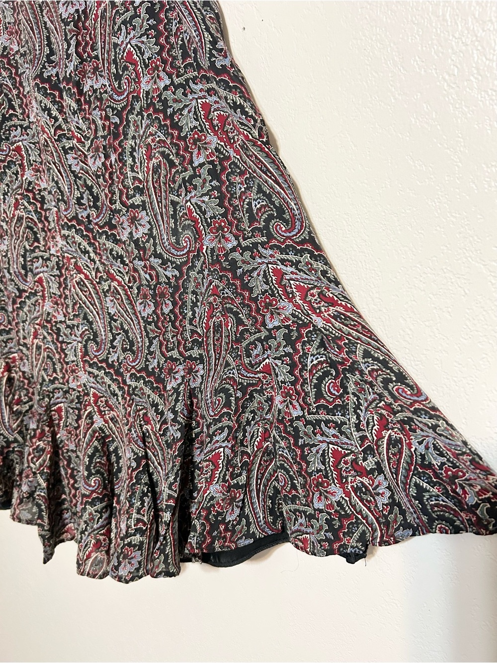 VTG Silk Paisley Midi Skirt Ruffle Fairy Grunge Earthy Boho Festival - Picture 2 of 7
